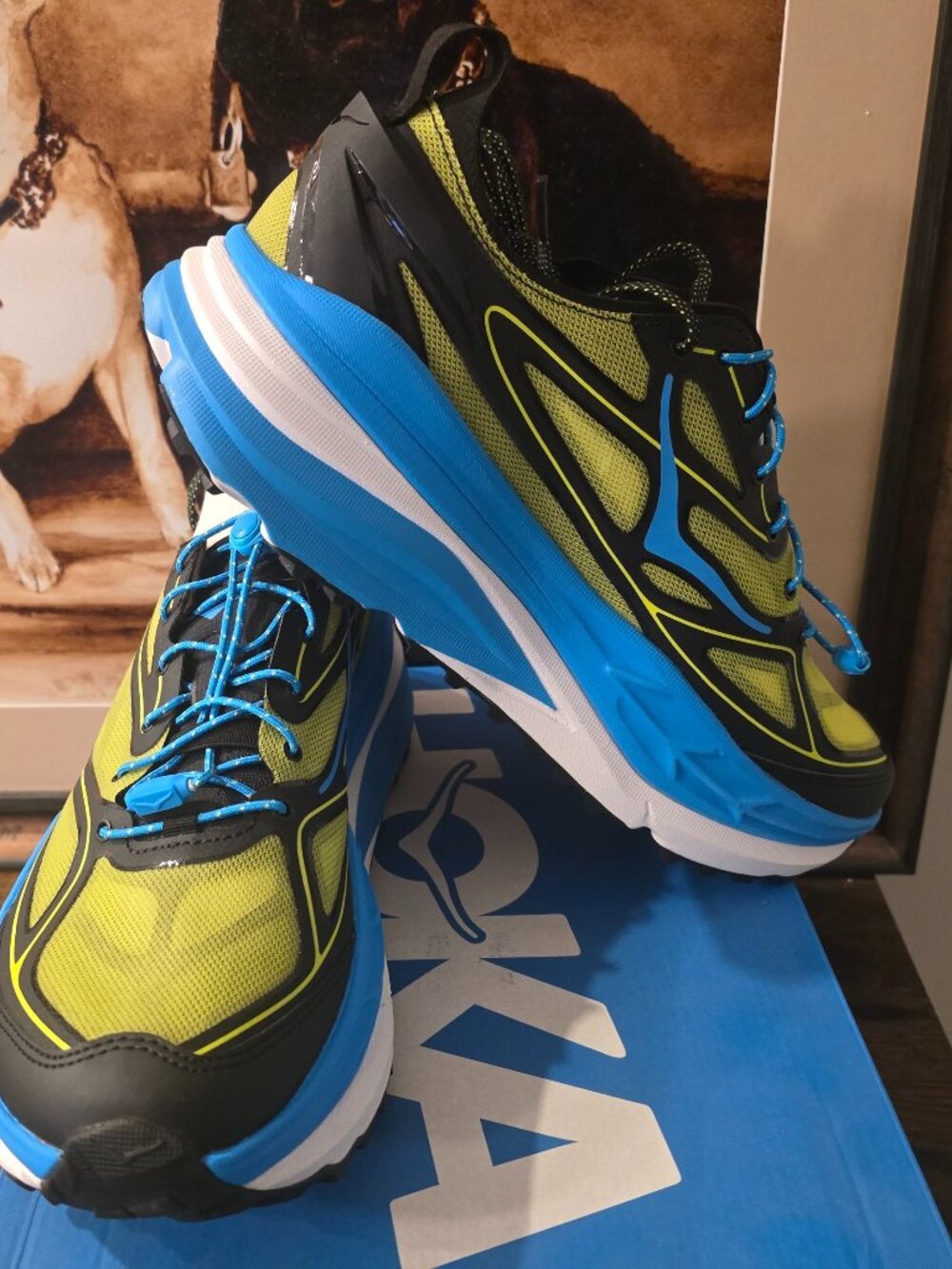 MHoka Stinson One7 One 7 Hiking Trail Running Black / Skyward Blue Mens 12 Shoes